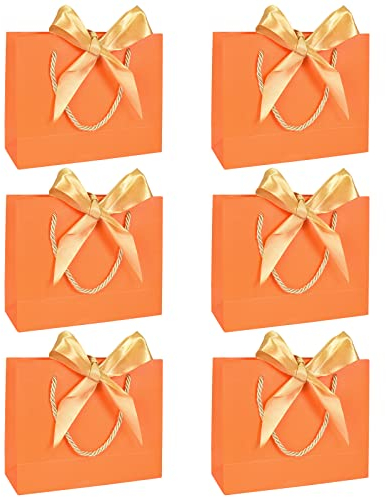 Geschenktaschen mit Krawatte, 6 Stück Geschenktüten aus Papier, Groß Geschenkbeutel Papiertüten zum Einkaufen von Kleidung, Elegant Einkaufstasche Hochzeit Weihnachten Halloween, 28*20*10cm (Orange)