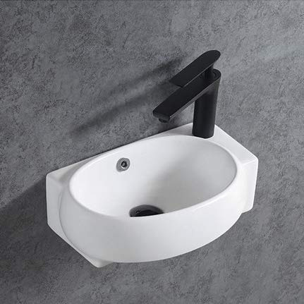 BERNSTEIN Waschbecken klein Wandwaschbecken KW198 Keramik Waschtisch für Gäste Bad - 42 x 28 x 15 cm -Hängewaschbecken mit Armaturloch Handwaschbecken in Weiß
