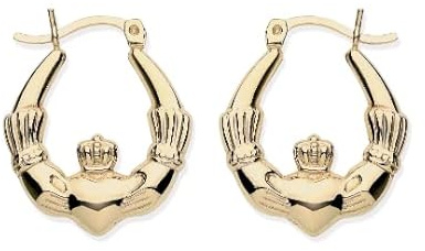 9ct Yellow Gold on Silver Claddagh Hoop Creole Earrings