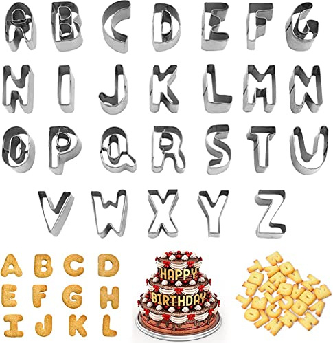 Lot de 26 emporte-pièces pour biscuits, lettres, emporte-pièces pour biscuits, emporte-pièces alphabet en métal, alphabet coupeurs en acier, alphabet coupeurs, pour la préparation de biscuits à lettre