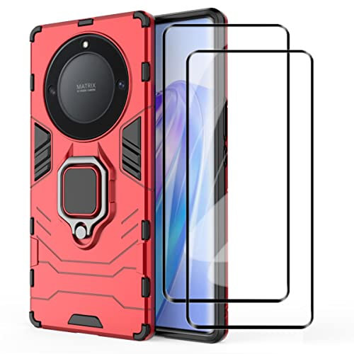 Dedux Funda + Protector de Pantalla [2 Piezas] para Honor Magic 5 Lite 5G (Magic5 Lite) / X9a, Caída Militar [Funciona con El Montaje De Coche Magnético] PC Duro TPU Case Carcasa. Rojo