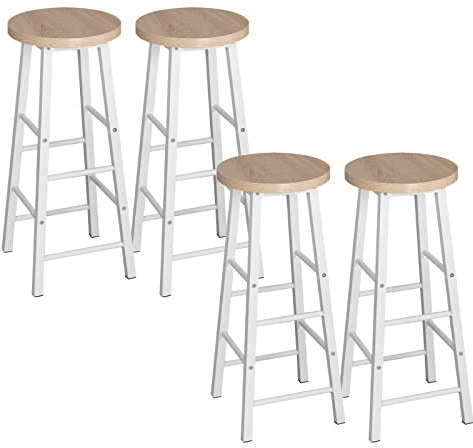 WOLTU Barhocker 4er Set, 71 cm Hohe, Industriestil, Hell Eiche | Barstuhl mit Fußstütze, Stabilem Metallgestell, Einfache Montage, für Küche, Bartheke und Esszimmer