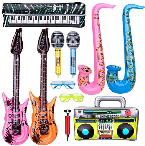 Globos de instrumentos musicales, globos inflables, juguetes de fiesta musical de los años 70 y 80, accesorios de cabina de fotos, guitarra, saxofón, micrófono, globos, Halloween, carnaval, fiesta de