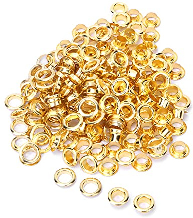 Restokki Ojales para Tela, 100 Piezas 6 Mm De Latón con Ojales De Doble Cara, Remaches Huecos, Ojales Gruesos De Metal, Ojales De Agujero Interior Redondo Arandelas Tela, Lienzo, Cortina(Oro)