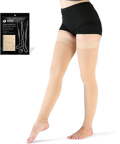 VARCOH medias de compresion medias Para Mujeres, Muslo alto de Punta Abierta, Compresion Mujer Circulacion Calcetines Sin pie de 20-30 mmHg Maternidad, Medias de Compresion Hombre