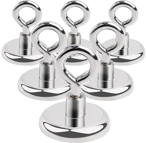 MIN CI 6 starke Neodym-Magnete, Haken mit Öse, Ø 36 mm, 45 kg (99 lb), für Angeln und Garage