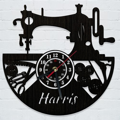 Nome personalizzato Orologio da parete in legno Modelli di macchina da cucire orologio da parete, negozio / soggiorno / camera da letto parete orologio decorazione regalo per la famiglia, gli amici