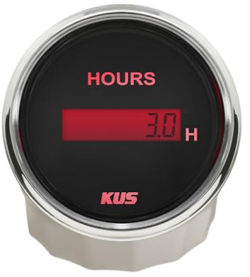 KUS 52 mm (2 tum) digital timräknare 0–9999,9 timmar med bakgrundsbelysning 12 V 24 volt för bilar, lastbilar, motorcyklar