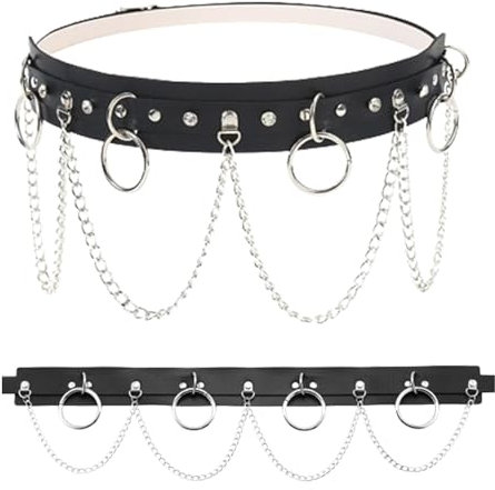 DUOHERESHUI Punk Gürtel, 2 Stück Punk Leder Taillenkette, Verstellbarer Taillenkette, Quaste Leder Taillengürtel, Nietengürtel, Für Hosen, Kleidung, Kleid, Jeans, Shorts, Für Frauen Und Mädchen