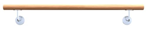 Sellon24® Holzhandlauf Handlauf Eiche 42,4 Geölt Echtholz Massiv Holz Treppe Geländer 100 cm Wandhandlauf 150 Gelaender Holzstange Halterung 200 Set stabil Wand Eichenholz (EICHE 42,4/100 cm / 0117)