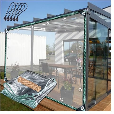 DTVEW wasserdichte PVC-Plane für Outdoor 0,3mm Transparente Planenvorhänge UV-Geschützte Plane mit Ösen Thermovorhänge für Gewächshäuser(2.4x2m)