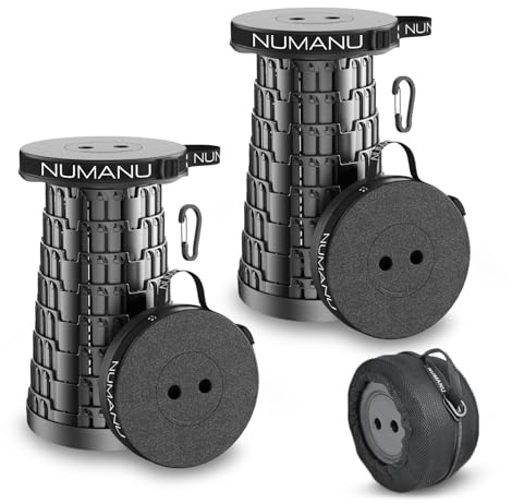 NUMANU Paquete de 2 taburetes plegables mejorados 2024 y bolsa de transporte doble + clips, taburete plegable portátil de máximo 6100 libras, asiento telescópico retráctil de altura ajustable, silla