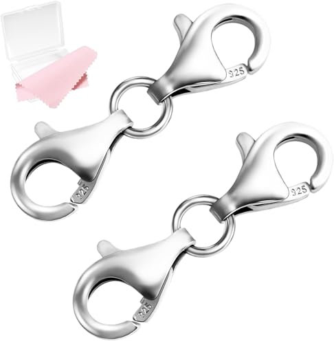 NATOSU 2 Stück Doppelte Karabinerverschlüsse aus 925er Sterlingsilber, Halskettenverlängerung, doppelter Halskettenverschluss und -verschlüsse, Armbandverschlüsse