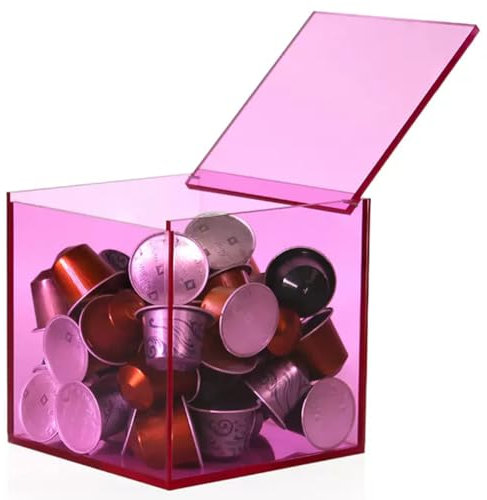 Caja contenedor para cápsulas de café Soporte for cápsulas de café con tapa, soporte for cápsulas de acrílico, caja de almacenamiento de café, recipiente for almacenar dulces y bolsitas de té(Rose Red
