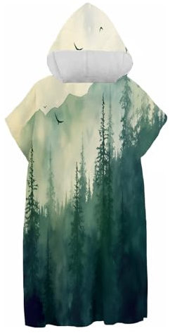 CDXNORA Poncho Handtuch - Erwachsene Surf Poncho Mit Kapuze Strandtücher Schwimmen Strand Poncho Für Herren Damen Jugendliche, Abstrakte Dunstige Waldlandschaft Mikrofaser Badeponcho Badetuch