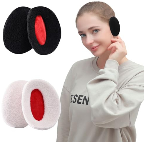 BDSHUNBF 2 par öronmuffar öronvärmare, vinter öronvärmare bandlös, kvinnor öronmuffar öronväskor, öronvärmare vinter öronmuffar vinter polar fleece öronväskor mjuka öron, Svart+vitt, M