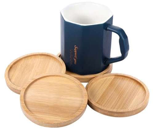 4 Stück Holzuntersetzer Rund Set Untersetzer Holz Bambus Waschbare Rund Untersetzer Gläser Holz Wärmedämmung für Getränke, Bar, Tassen, Glas Tischuntersetzer DIY Mosaic