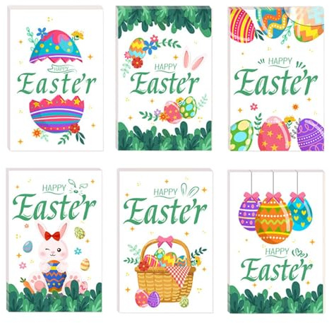 Generisch Lustige Osterkarten,Niedliche Osterkarten - 24 Stück faltbare Osterkarten Große Ostergrußkarte | Ostereier-Notizkarten für junge Leute, ältere Menschen, Kinder, Muttertag, Erntedankfest
