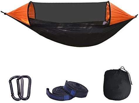 Outdoor-Camping-Hängematte mit Moskitonetz für 2 Personen, leichtes Fallschirmmaterial, einfache Einrichtung, Baumgurte im Lieferumfang enthalten