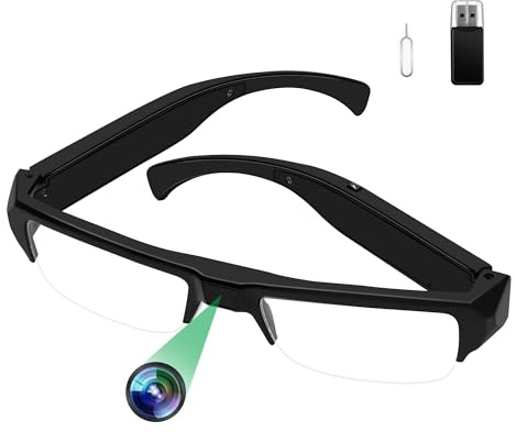 Brillen Kamera HD1080P, Mikro Videokamera ohne WLAN, Mini-Kamera Outdoor | Loop Aufnahme,128GB,Micro Bodycamera, Videos aufnehmen und Fotos machen, Tragbar, 2 Stunden lange Akkulaufzeit