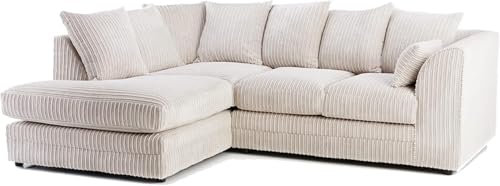 Furniture 786 L Shaped Settee - Jumbo Cord Corner Scatter Back Sofas - Elegant 4 Seater Sofa Set - Comfy Fabric Sofa Suite Couch Set for Living Room Lounge Indoors (Mink, Left Hand)