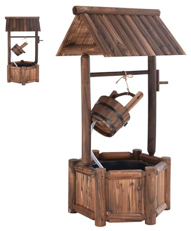 SOARS Fontana esterna da giardino, 58 x 58 x 114 cm, pozzo decorativo giardino in legno di abete con tetto per esterno, secchio regolabile in altezza, per cortile, prato, giardino (58 x 58 x 114 cm)