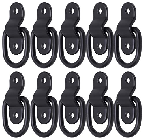 BAFOVY Ancoraggi per Legare Anelli D Pesanti Super Resistenti Montaggio a Superficie 10 Set Legature in Ferro Forgiato Zincato per Rimorchi Camion RV Furgoni ATV SUV Barche (Black)