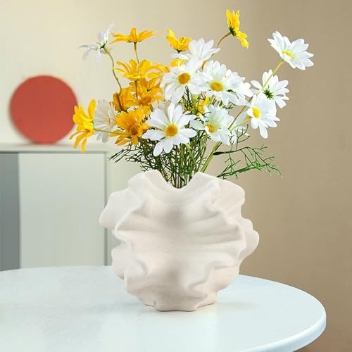Keramik Vase, Beige Matte Vasen, Moderne Keramikvase für Boho Nordisches Stil, Vasen Deko, ästhetische Boho Blumenvase für Wohnzimmer, Abendessen Tisch, Büro, Schlafzimmer, Bauernhaus Dekoration