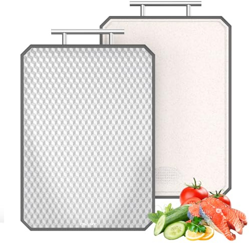 Callsky Titanium Chopping Board, 41.5x28x2cm Double Sided Cutting Board with Anti-Scratch Diamond Texture & Juice Groove, Non-Slip Wheat Straw & Pure Titanium, Heavy Duty Kitchen Prep Station