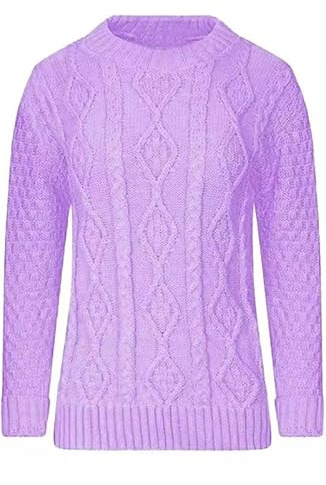 Jumpers for Womens UK Plus Size Ladies Sweater Long Sleeves Crew Neck Pullover Casual Sweatshirts Cable Knitted Winter Top UK 8 to22 Lilac