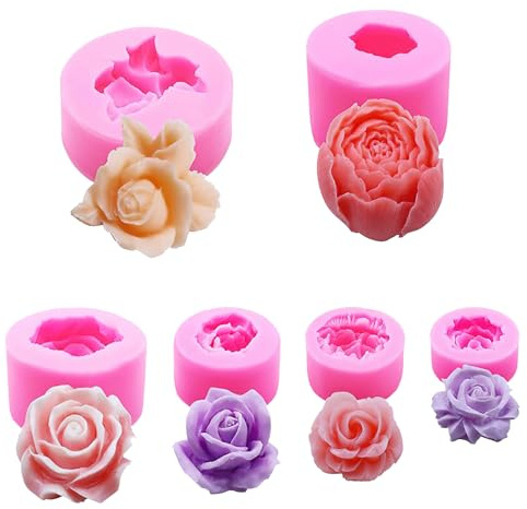 6 Stücke Blumen Kerzenformen, 3D Pfingstrose Kerzenform Silikon DIY Silikonform Kerzen Gießen Formen Blume Kerzengießformen Silikon Gießformen 3D Pfingstrose Kerzenform Kerzengießformen