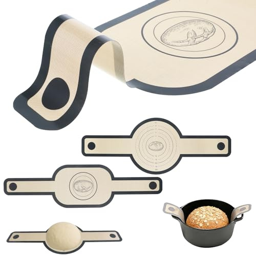 LIQWEI 2 stycken bakmattor för holländsk ugn, silikon bakmatta bröd silikon ugnsmattor med långa handtag permanent bakmatta bröd för brödkruka deg ugn