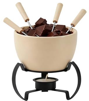 Taza de fondue de chocolate, mini cerámica con tenedores, juego de fondue para postres, crema, hogar, cocina, oficina, fiesta, camping, picnic, noche romántica, cumpleaños y Navidad