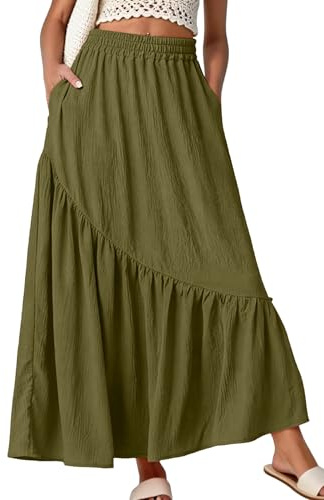 GRECERELLE Maxikjol för kvinnor, långa sommarkjolar för kvinnor, elastisk midja, boho blommig A-linjekjol med fickor och volangfåll för semester och vardagskläder