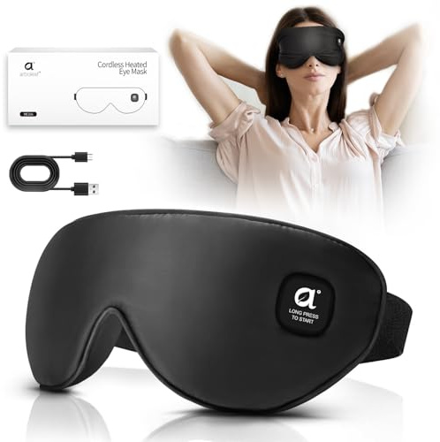 arboleaf Maschera Occhi Riscaldante, 3 Livelli di Maschera Termica per Occhi Secchi e Blefarite, Ricaricabile USB-C con Batteria da 1000mAh, Mascherina per Dormire Oscurante, Lavabile e Portatile