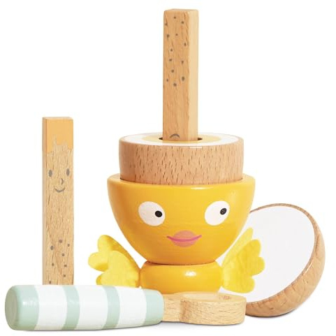 Le Toy Van - Wooden Honeybake 'Chicky - Chick' Wooden Egg Cup Set Pretend Food Kitchen Play Toy Set, Kids Role Play Toy Kitchen Accessories,Wood,Pink,12 x 16 x 6.3 cm