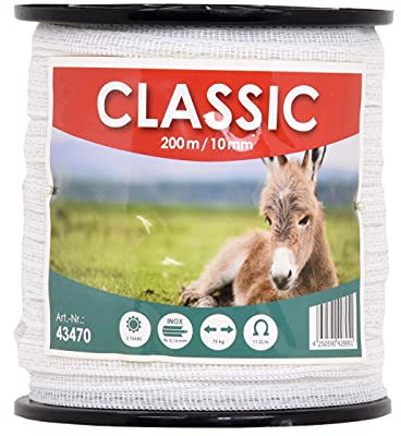 VOSS.farming Weidezaunband 10mm Classic 8 x 0,16 NIRO, weiß, Weidezaun und Elektrozaun Band, Elektroband, Pferdezaun, Pferdeband, Ponyzaun, Sparset (1200 m)