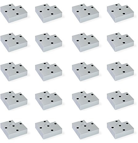 Emuca 2039325 Set aus 20 Füßen für Möbel/Schrank/Bett aus Aluminiumfarbenem Kunststoff, 15 mm