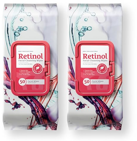 Body Prescription Makeup Cleansing Wipes - Gentle and Effective Face Wipes, 50 Count (Pack of 2), Retinol