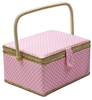 D&D Nähkästchen Rosa Gepunktet Nähkasten Groß mit Fächern inklusive wesentlichem Zubehör, integriertem Nadelkissen, Tasche und herausnehmbarem Tablett (31 * 22,5 * 15 cm)