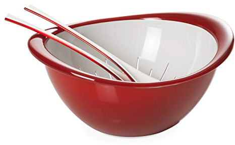 Omada Design Set Insalatiera, Scolapasta, Posate in Plastica da 26 cm, Impilabile, Made in Italy, Lavabile in Lavastoviglie, Linea Trendy, Rosso