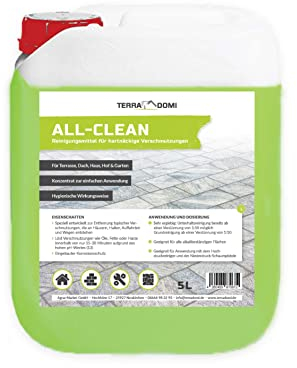 TerraDomi All-Clean, 5 L, Reinigungsmittel für hartnäckige Verschmutzungen, wirksamer Power-Reiniger für Terrasse, Dach, Haus, Hof & Garten, vielseitige Anwendung
