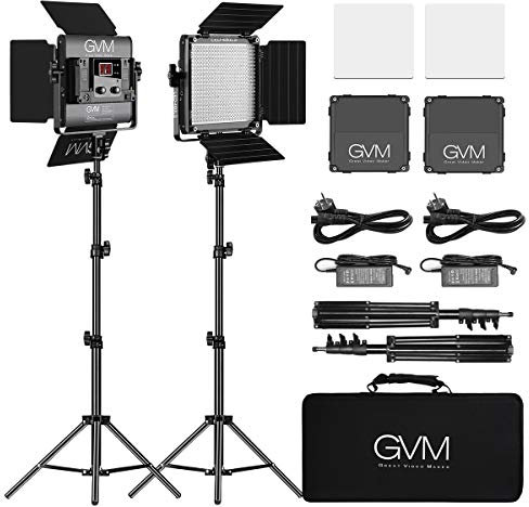 GVM Lumière vidéo LED 480 avec trépied, contrôle par Application 13000 lux/0,5 m, température Bicolore, 2300 K-6800 K, lumière LED permanente pour Studio d'enregistrement vidéo, Studio Photo