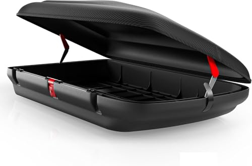 Dachbox VDPBA320 320Ltr carbonlook abschließbar + Dachträger VDPLION1 kompatibel mit Dacia Sandero Stepway (5 Türer) 09-12