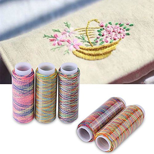 Hztyyier Multicolor Farbverlauf Stickgarn, Polyester Nähgarn für kreative Textilarbeiten und Quilten 5er Set
