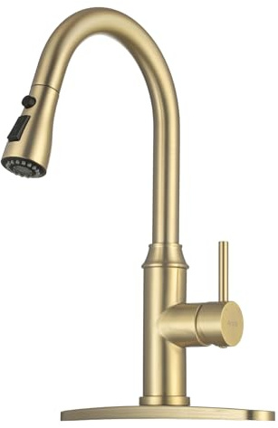 Gold Kitchen Faucet with Sprayer,Single Handle Kitchen Sink Faucet with Pull Out Sprayer, Champagne Bronze, Arofa Brushed Gold Brass Faucets for RV/Outdoor/Bathroom Sink