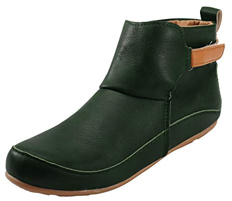 Yowablo Damen Stiefel Klassische Lederstiefel Flache wasserdichte Schuhe Winter Runde Zehen Stiefeletten (36 EU,5- Grün)