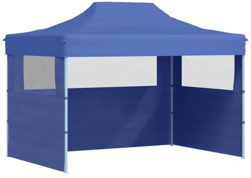 vidaXL Tente de Réception Pliable avec 3 Parois Tonnelle de Jardin Tonnelle de Patio Pavillon de Terrasse Auvent d'Extérieur 3x4 m Acier Bleu