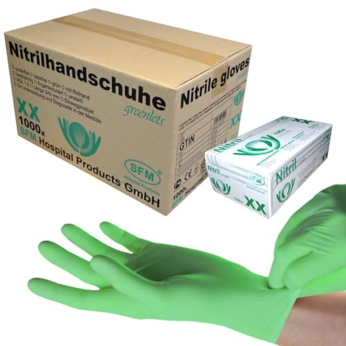 SFM ® GREENLETS Nitril : XS, S, M, L, XL grün puderfrei F-tex Einweghandschuhe Einmalhandschuhe Untersuchungshandschuhe Nitrilhandschuhe XS (1000)