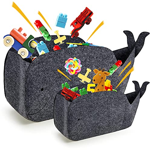 2 Stück Aufbewahrungsbox Kinder, Filz Faltbare Spielzeugkiste Organizer Korb in Walform, 30L Aufbewahrungsbehälter für Kinderzimmer, Aufbewahrungsboxen aus Stoff Wäschekorb für Zuhause(Zweierset)